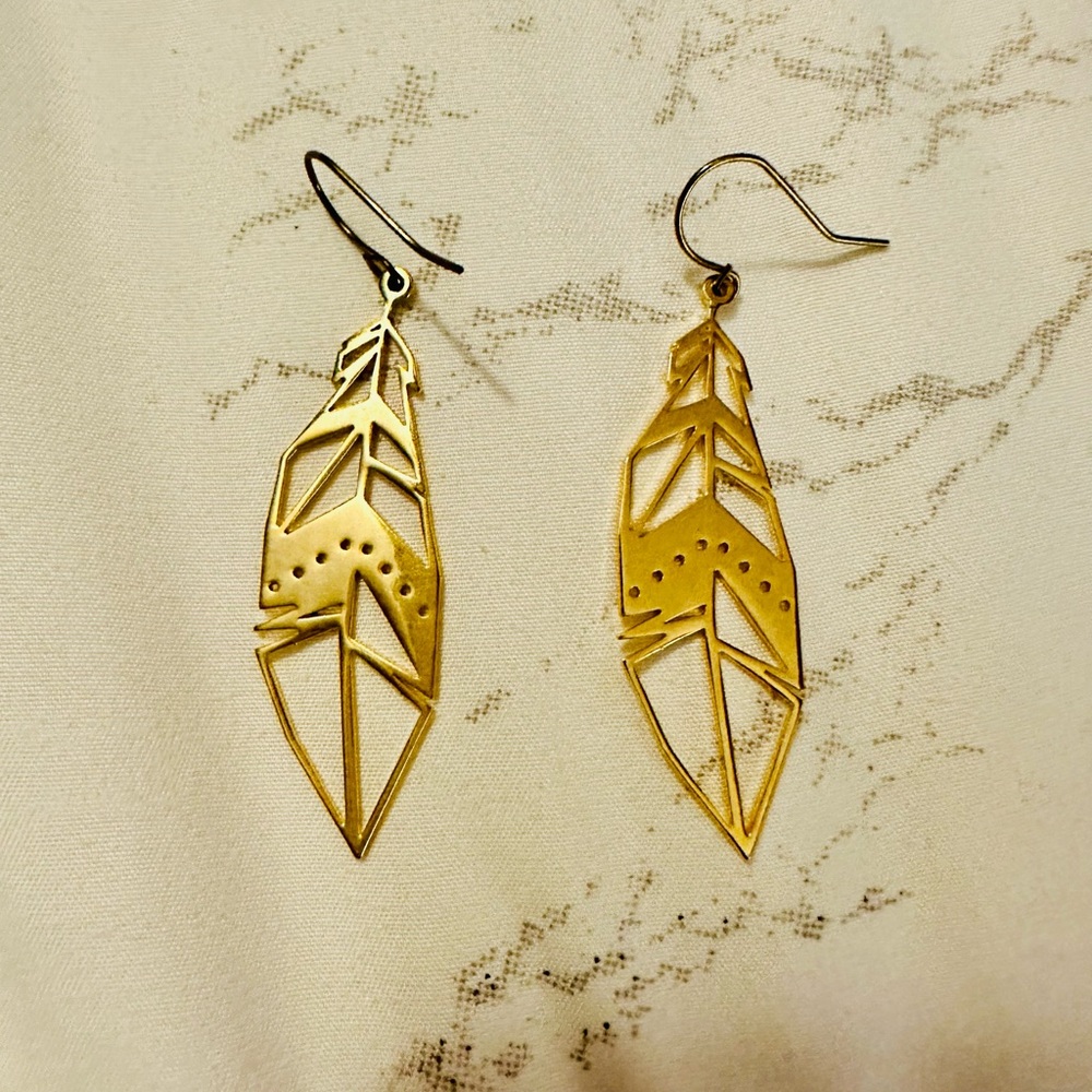 Gold feather earrings
